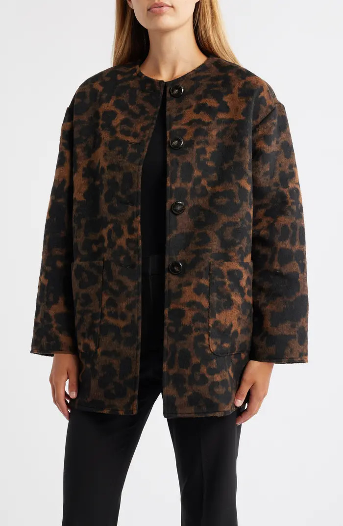 Anne Klein Leopard Print Topper Coat | Nordstrom | Nordstrom