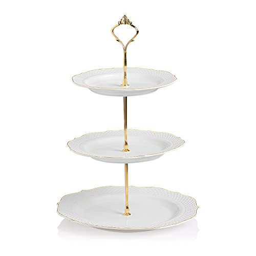 Sweejar 3 Tier Ceramic Cake Stand Wedding, Dessert Cupcake Stand for Tea Party Serving Platter (New White) | Amazon (US)