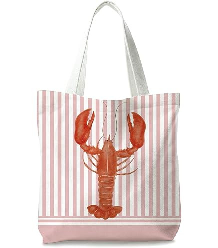 Red Lobster Beach Canvas Tote Bag for Women, Lobster Gifts, Summer Coastal Ocean Blue White Strip... | Amazon (US)