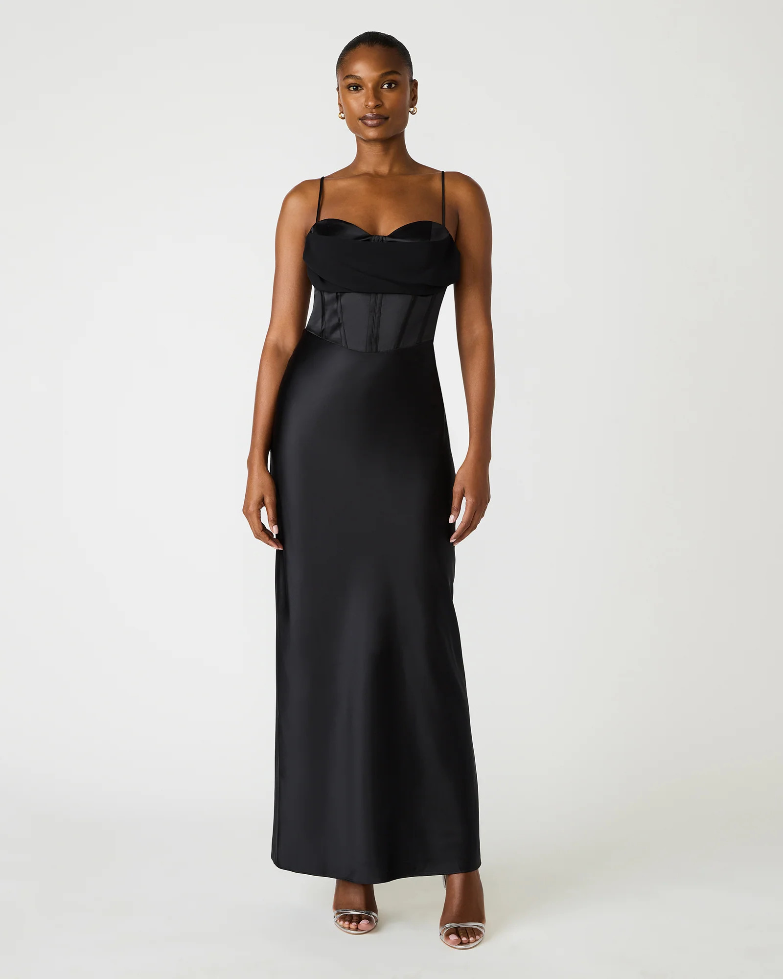 CARMELA Black Satin Bustier Corset Maxi Women's Prom Dress | Steve Madden (US)