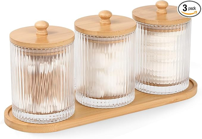 3 Pack Qtip Holder - Bathroom Organizers and Storage, Cotton Round Holder Floss Pick Holder Cotto... | Amazon (US)