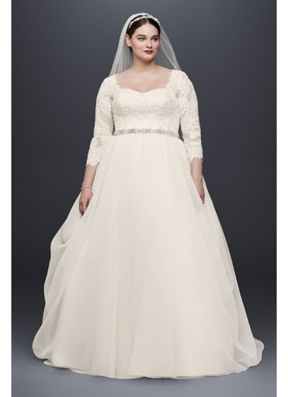 Oleg Cassini Plus Size Organza 3/4 Wedding Dress | David's Bridal | Davids Bridal
