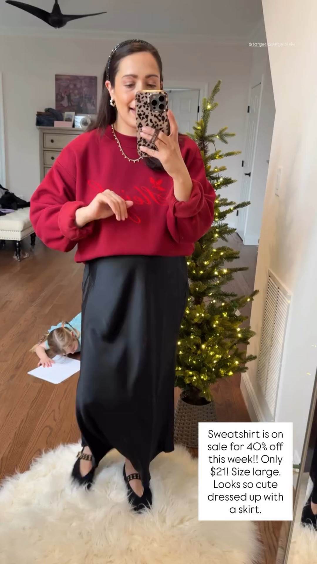 Sweatshirt is on sale for 40% off this week!! Only $21! Size large. Looks so cute dressed up with a skirt.  @target @targetstyle