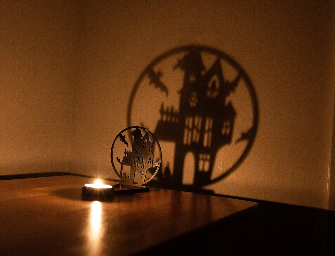 Haunted House Tealight Shadow Caster Halloween Tea Light Holder 3D Printed Spooky Shadow Art - Et... | Etsy (US)