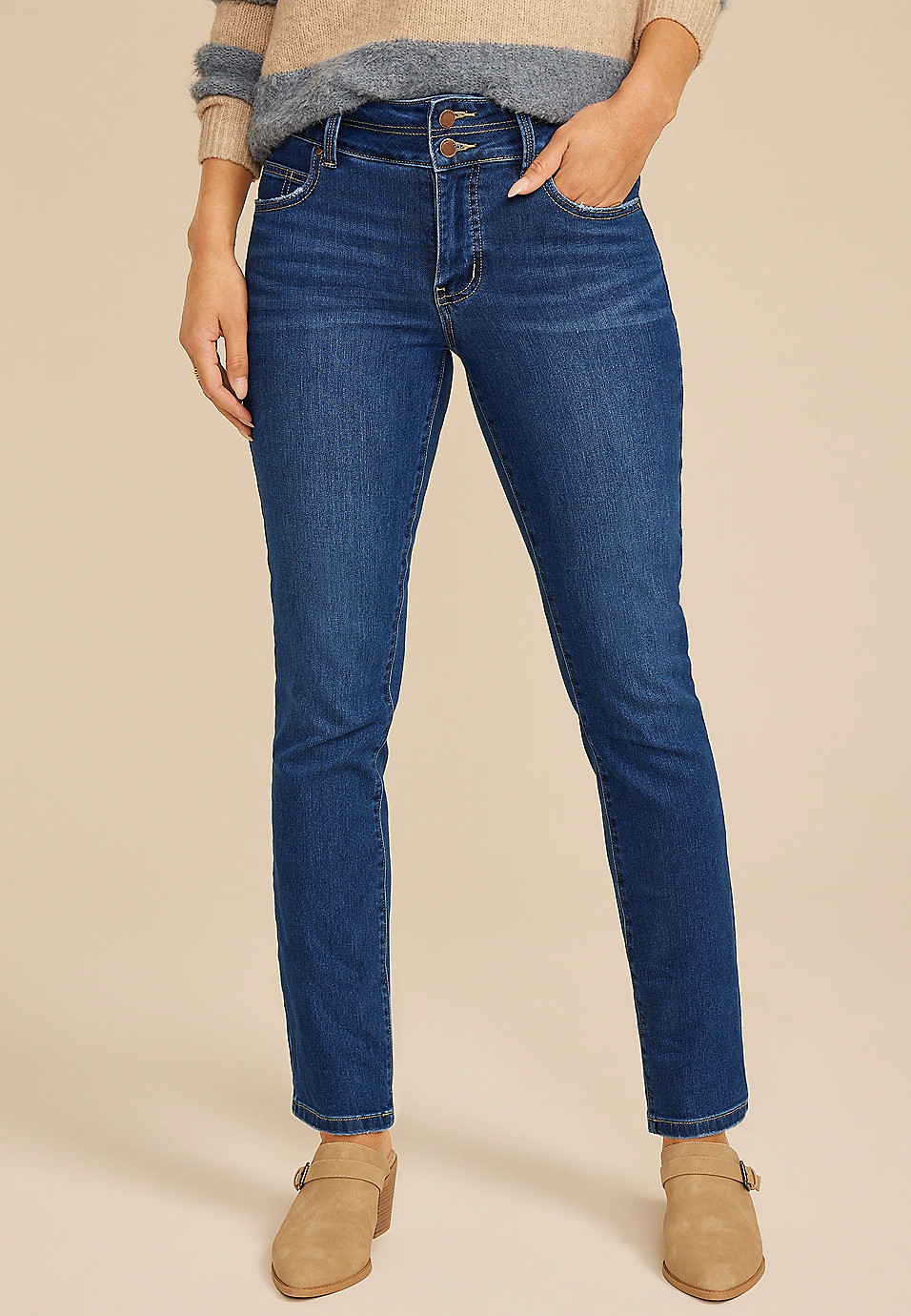 Everflex\u2122 High Rise Stacked Waist Slim Straight Ankle Jean | Maurices
