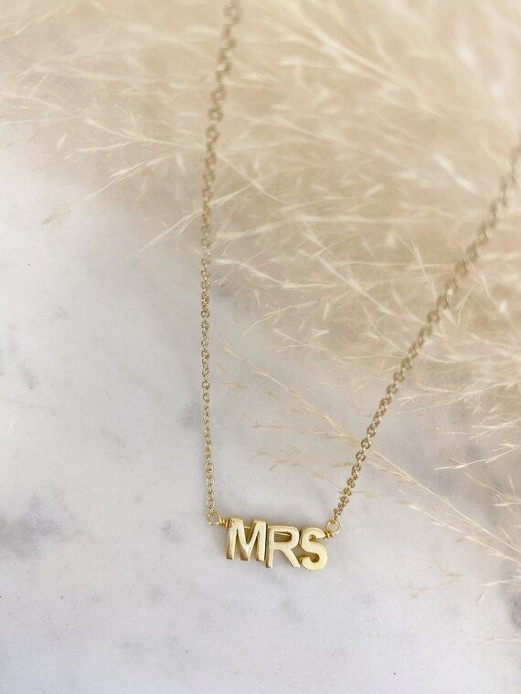 personalized MRS necklace- bride jewelry engagement gift idea- future mrs necklace gold filled da... | Etsy (US)