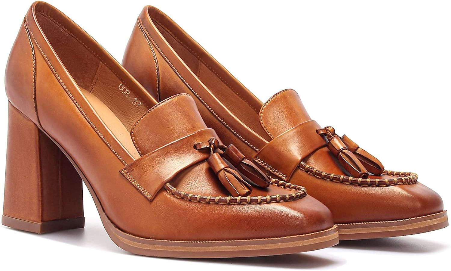 GiaoDeen Women's Square Toe Chunky Block High Heel Dress Pump Tassel Shoes | Amazon (US)