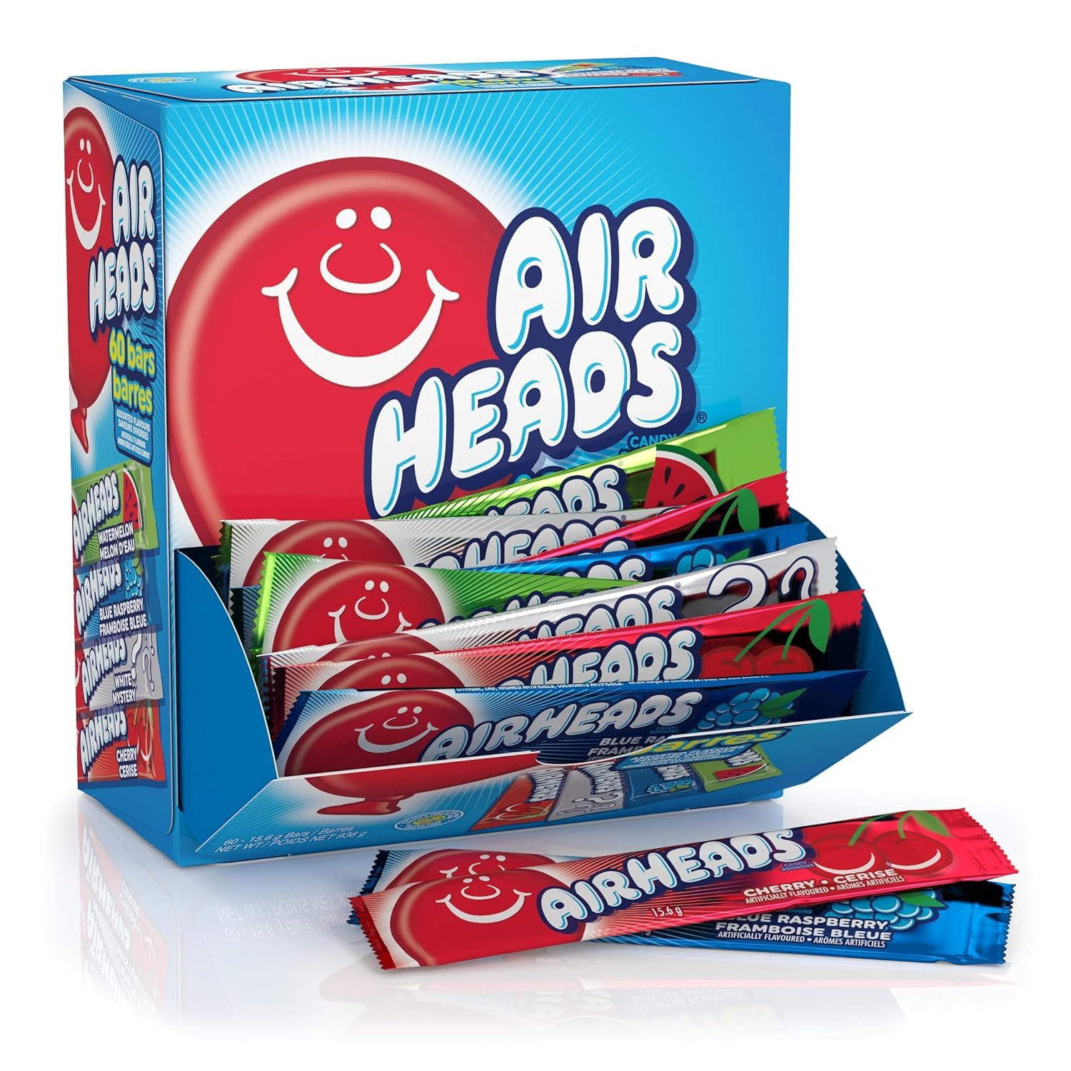 Airheads Full-Size Candy Bars, Assorted Taffy Variety Pack, 60 Count Box | Amazon (US)