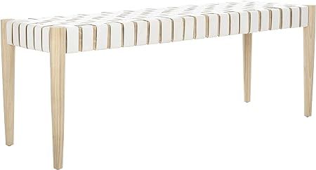 Safavieh Home Amalia 47-inch Off-White and Light Oak Leather Weave Bench | Amazon (US)