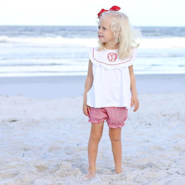 Eyelet Bloomer Set White and Red Seersucker | Classic Whimsy