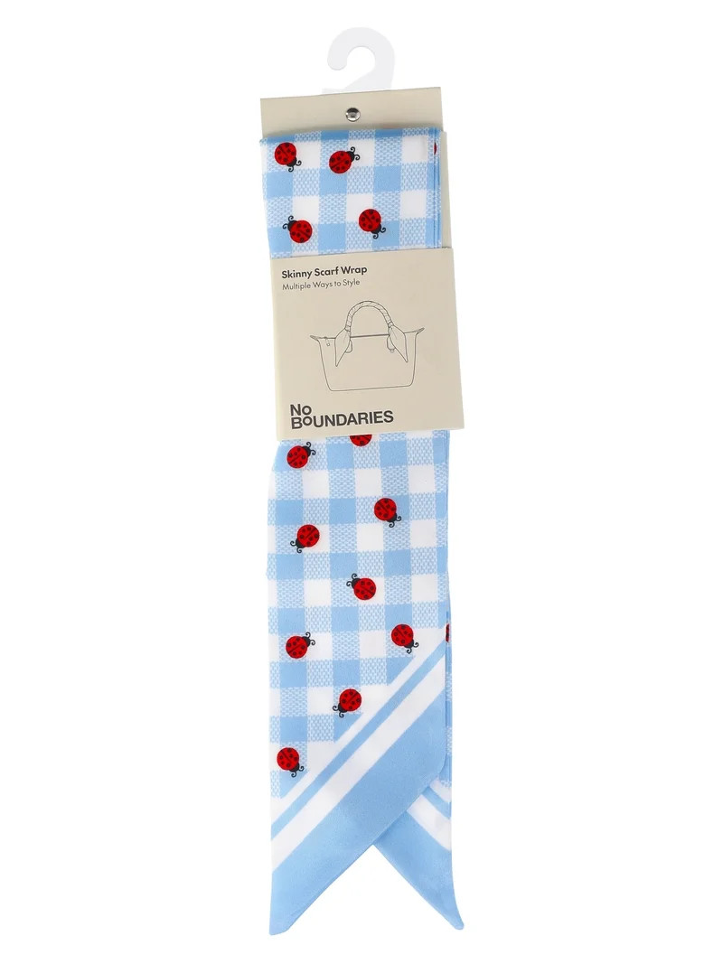 No Boundaries Women's Skinny Scarf Wrap, Sky Gingham and Ladybugs | Walmart (US)
