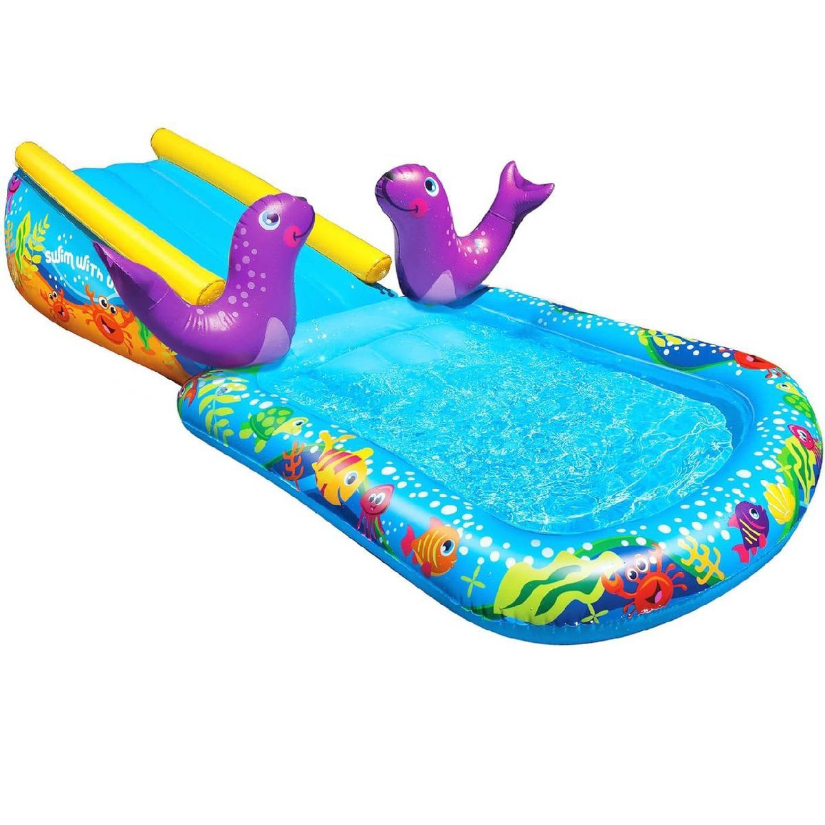 Banzai Inflatable Outdoor My First Cushion Water Slide Ramp and Splash Pool with Inflatable Seal ... | Target