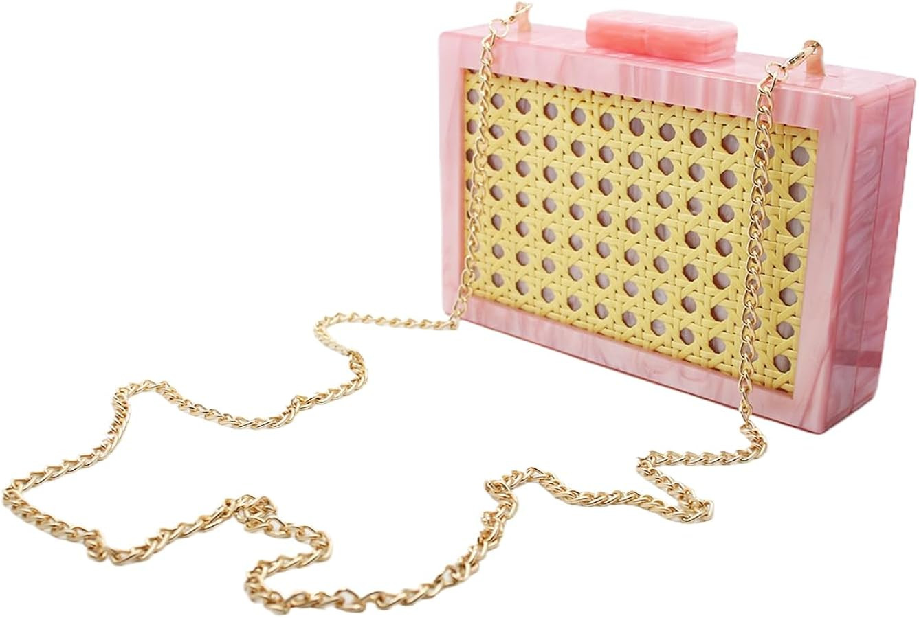 Women Acrylic Evening Clutch Purse Chic Rattan Weaving Handbag Chain Shoulder Bag for Prom Party ... | Amazon (US)
