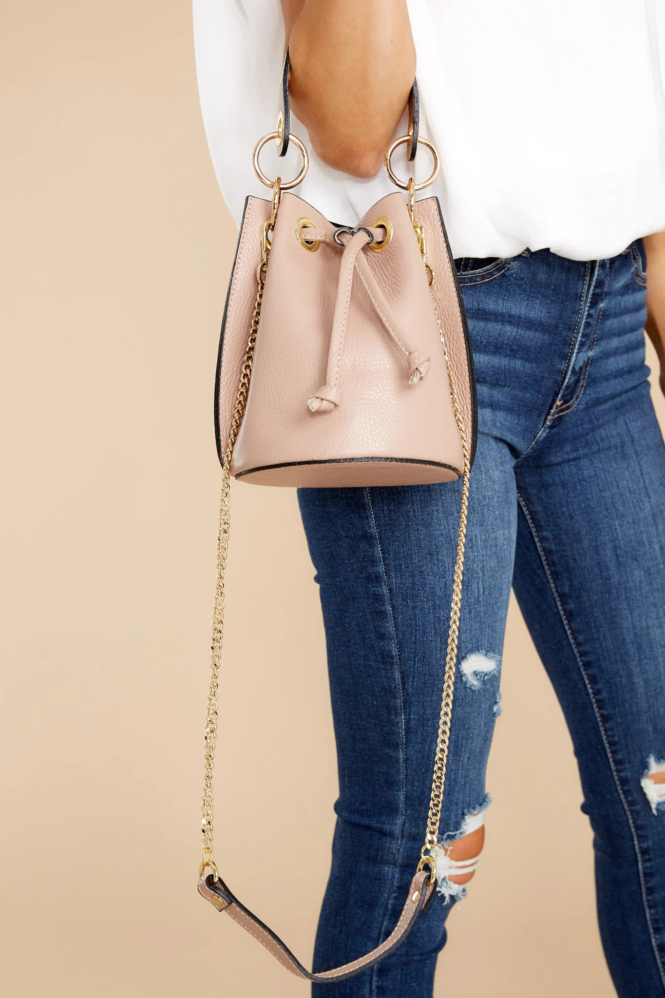 Drawn To You Nude Leather Bag | Red Dress 