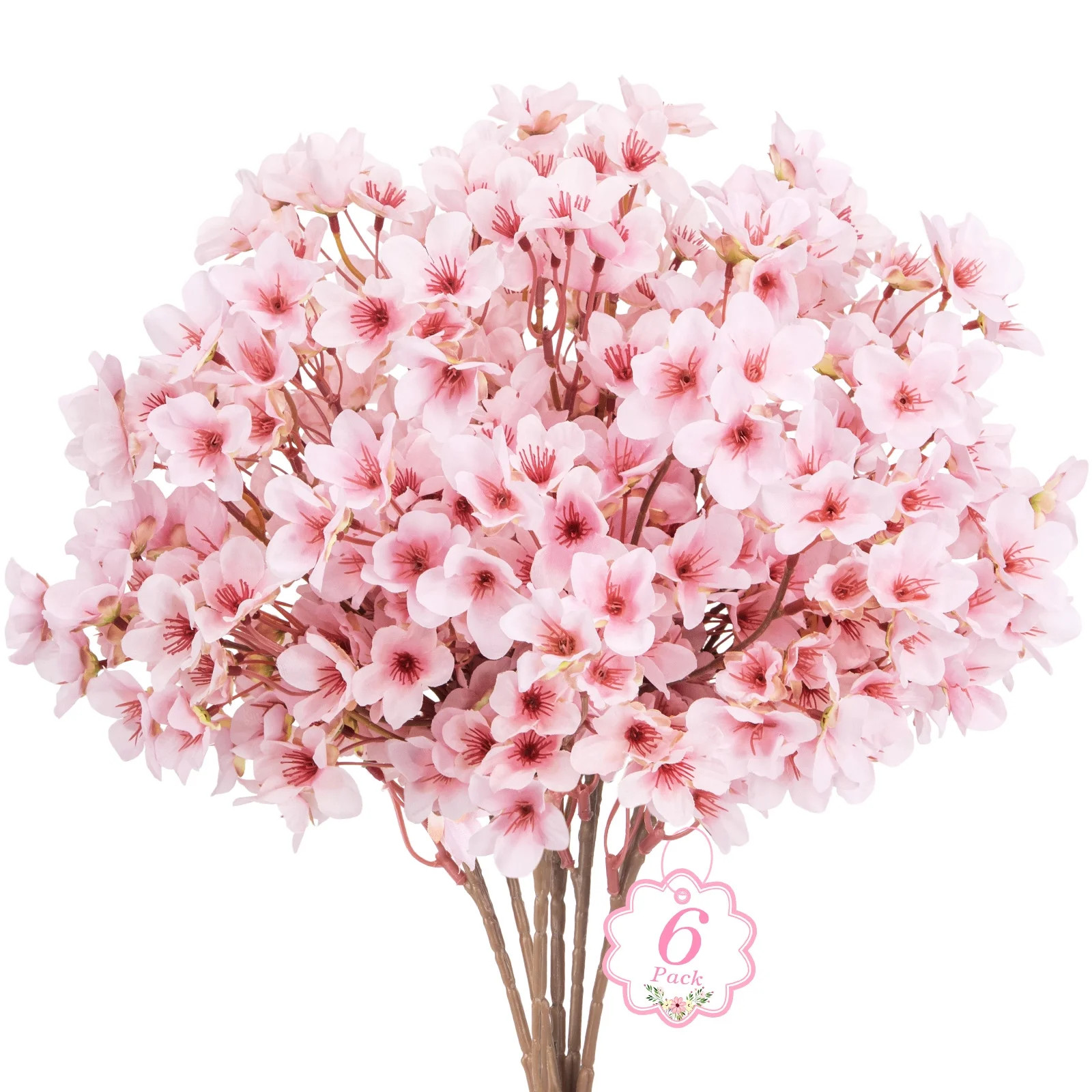 AcerichFad Artificial Flowers, 6 Pcs Cherry Blossom Fake Silk Flowers for Vase Indoor Home Weddin... | Walmart (US)