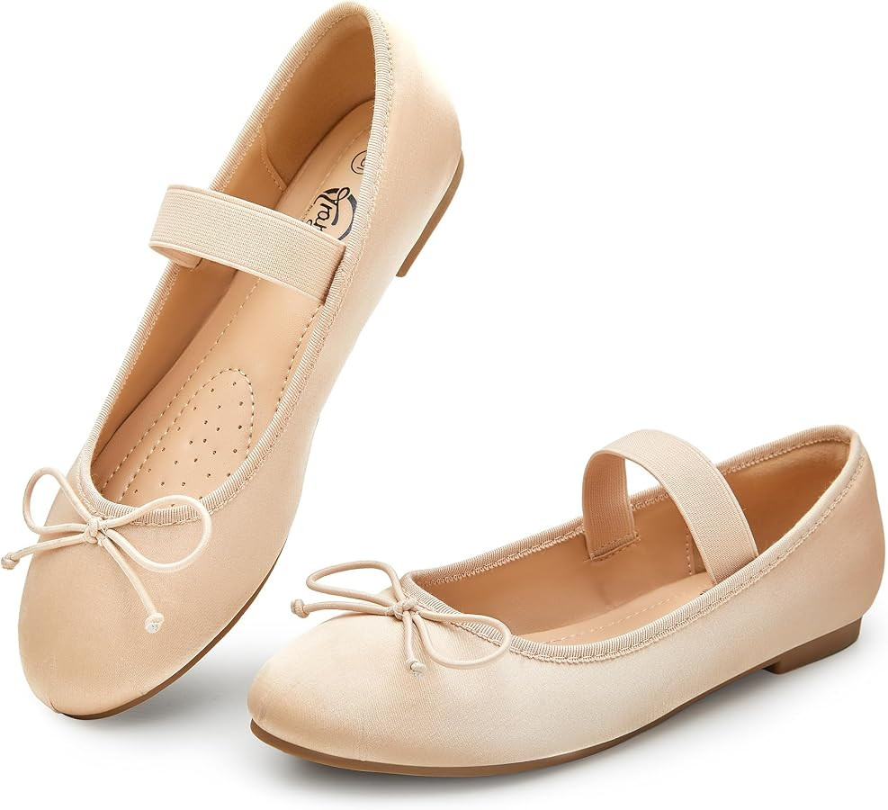 Trary Flats for Women Closed Round Toe Ballet Flats Mary Jane Shoes Women with Elastic Strap Cute... | Amazon (US)