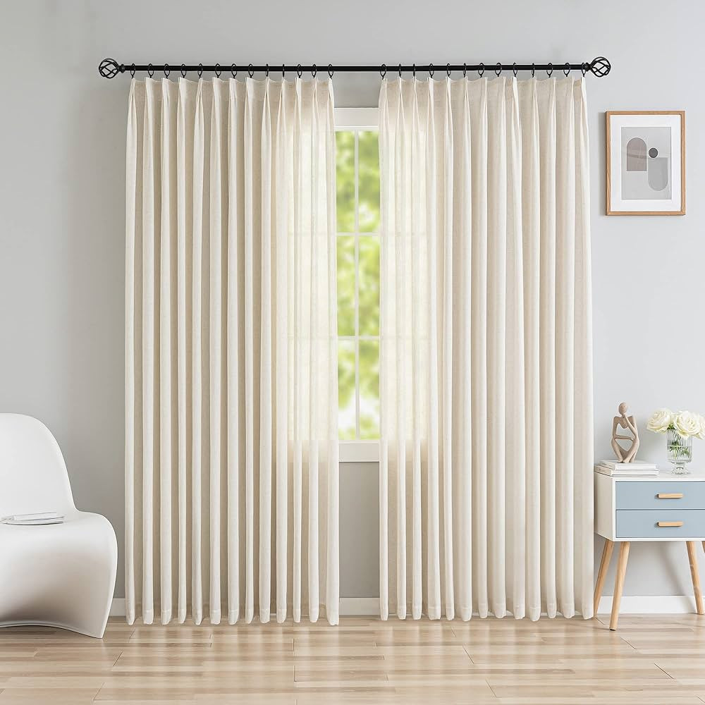 Linen Textured Semi Sheer Curtains, Pinch Pleated Curtains Light Filtering Pinch Pleated Drapes f... | Amazon (US)