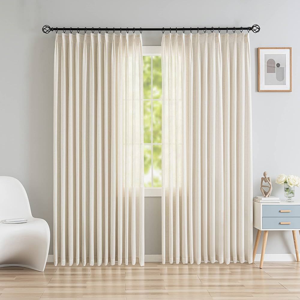 Linen Textured Semi Sheer Curtains, Pinch Pleated Curtains Light Filtering Pinch Pleated Drapes f... | Amazon (US)