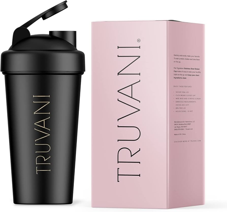 Truvani Stainless Steel Shaker Cup - Protein Shaker Bottle with BPA-Free Lid - Stainless Steel Sh... | Amazon (US)