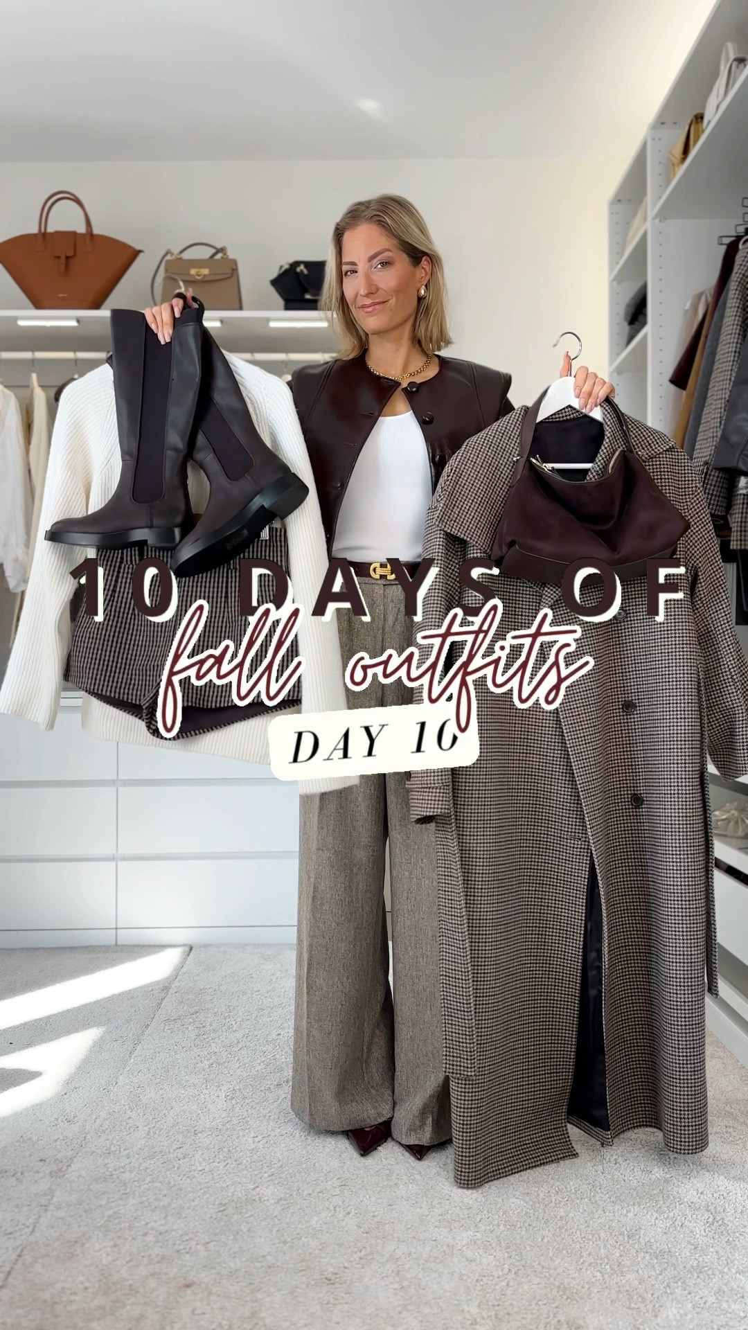 Day 10 🔥 wearing a few new pieces from H&M 😍 Shorts in size 34, jumper size XS, coat is old but linked similar.2nd look I’m wearing trousers size 34, top size XS and short burgundy jacket size S.

‼️Don’t forget to tap 🖤 to add this post to your favorites folder below and come back later to shop

Make sure to check out the size reviews/guides to pick the right size

Fall outfits, autumn outfit, checked mini short, knee boots, burgundy boots, brown boots, flat boots, checked oversized coat, suede bag, zip sweater, zip jumper, knee-high boots, burgundy jacket

#LTKVideo #LTKStyleTip #LTKSeasonal