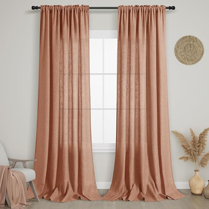 Terracotta Linen Curtains 84 Inch Length for Living Room 2 Panels Rod Pocket Burlap Rust Linen Dr... | Amazon (US)
