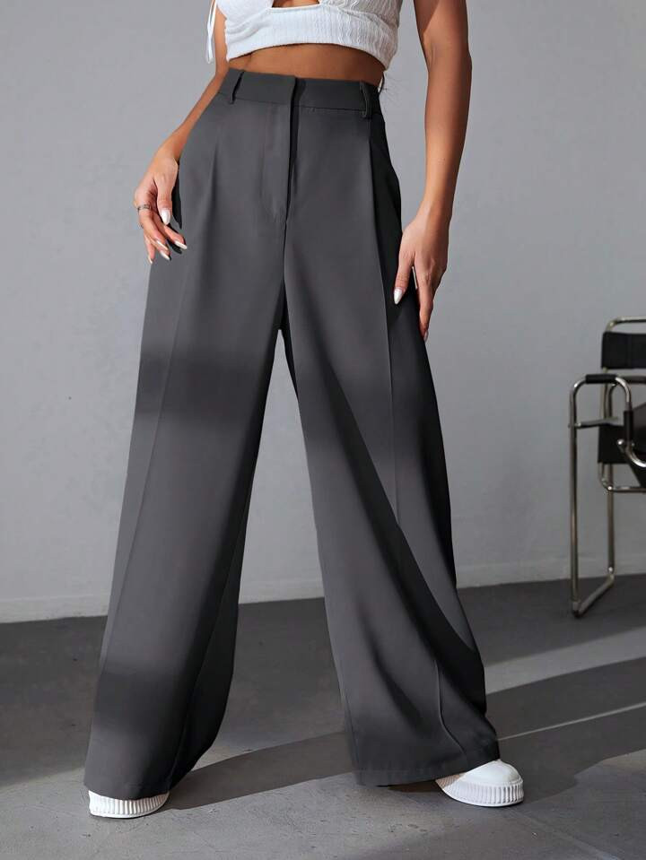 SHEIN EZwear Solid Wide Leg Pants | SHEIN