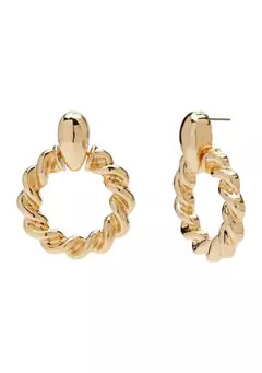 Crown & Ivy™ Gold Tone 50 Millimeter Twist Drop Hoop Earrings | Belk