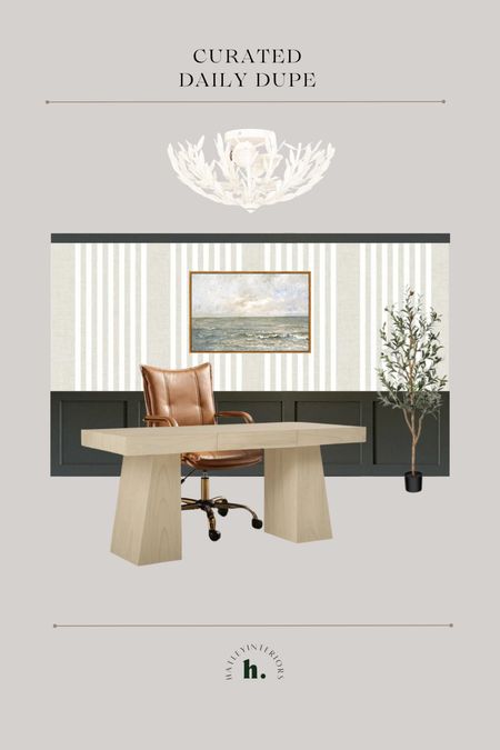 how i’d style today’s daily dupe! 

designer dupe, look for less, mcgee & co coco magnolia pendant dupe, white leaf semi flush light, white lighting, white semi flush mount, home office decor, home office inspo, home office mood board, light oak desk, home office chair, striped wallpaper 

#LTKfindsunder100 #LTKfindsunder50 #LTKhome