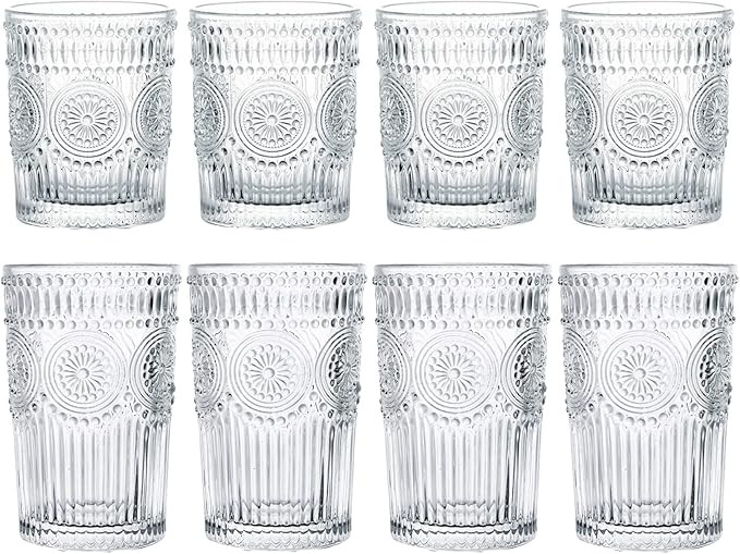 Kingrol Romantic Drinking Glasses, Set of 8-4 Highball Glasses (12 oz) and 4 Rocks Glasses (9 oz)... | Amazon (US)