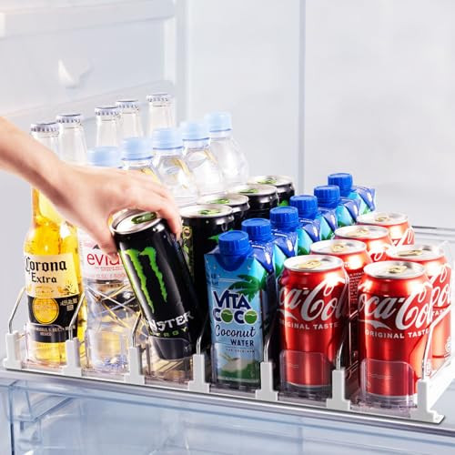 Drink Organizer for Fridge, Upgraded Soda Can Dispenser for Refrigerator with Fixed Clip, Automatic Fridge Drink Dispenser Holds up to 30 Cans, 6 Row | Amazon (US)