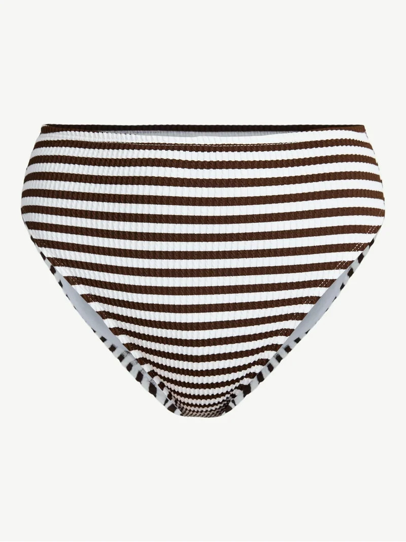 Time and Tru Women's and Women's Plus Size Crinkle High Rise High Leg Cheeky Bikini Bottoms, Size... | Walmart (US)