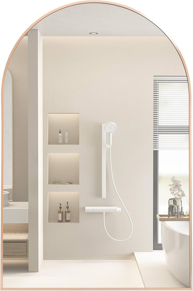 24"x36" Arched Mirror Gold Vanity Wall Mirror, Wall Mounted Mirror, Modern Brushed Metal Frame Mo... | Amazon (US)