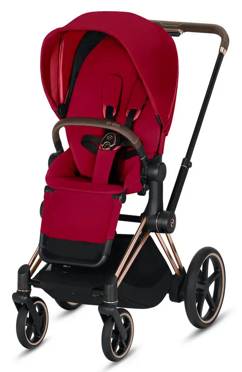 CYBEX e-Priam Rose Gold Electronic Stroller with All Terrain Wheels in True Red at Nordstrom | Nordstrom