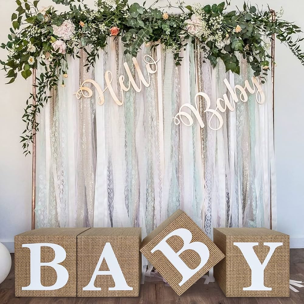 Burlap Print Baby Shower Boxes for Gender Reveal Party Gender Neutral Baby Shower Centerpiece Dec... | Amazon (US)