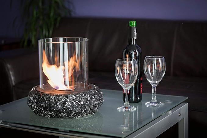 Bio Ethanol Fireplace Round Indoor Outdoor Camping Glass Top Burner Safe Steel | Amazon (UK)