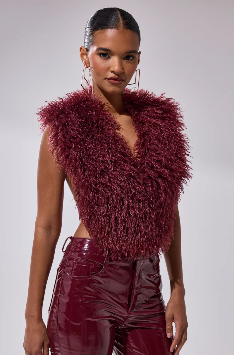 TARA FAUX FUR HALTER TOP | AKIRA