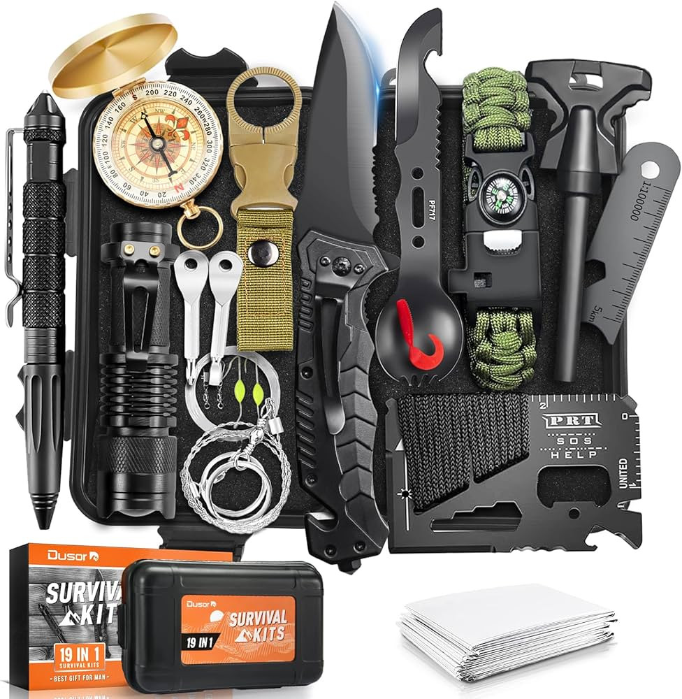 Dusor 19 in 1 Survival Kit Stocking Stuffers for Men, Mens Gift for Christmas 2025, Hunting Fishi... | Amazon (US)