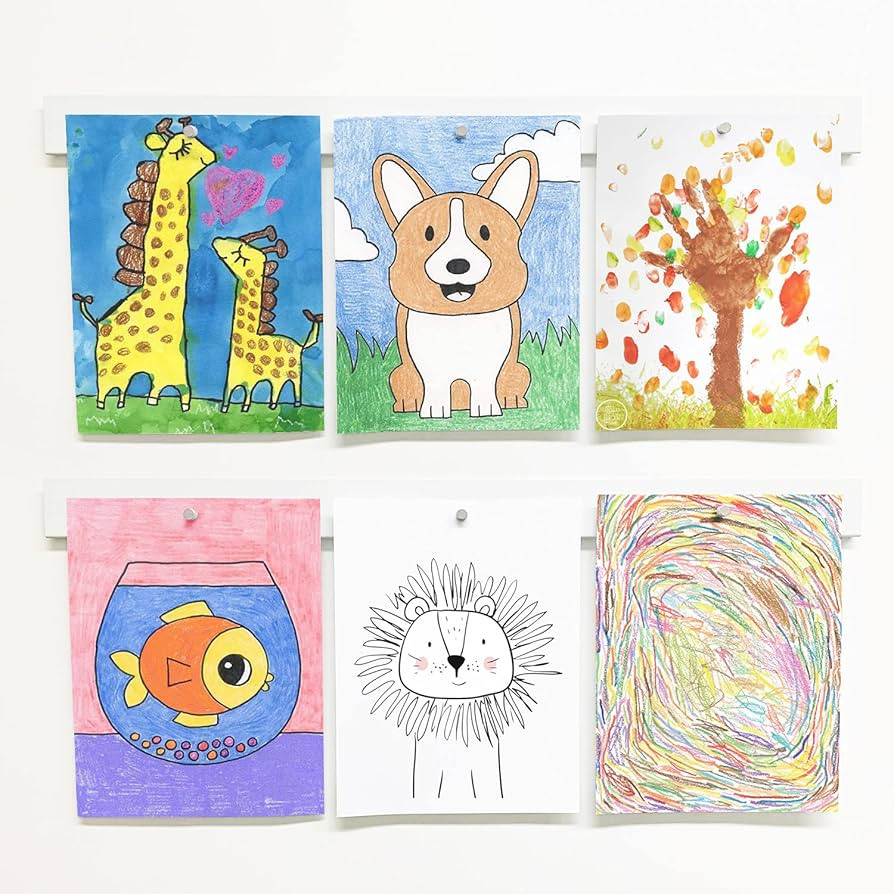 Picture Hanging System - Display Children Kid's Artwork Frame - 28" Magnetic Bar (Set of 2) White | Amazon (US)