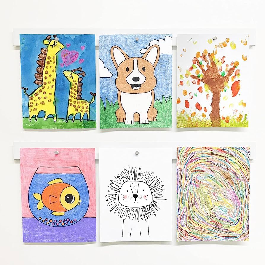 Picture Hanging System - Display Children Kid's Artwork Frame - 28" Magnetic Bar (Set of 2) White | Amazon (US)