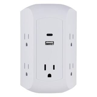 5-Outlet Surge Protector Wall Tap with USB-A and USB C Ports | The Home Depot