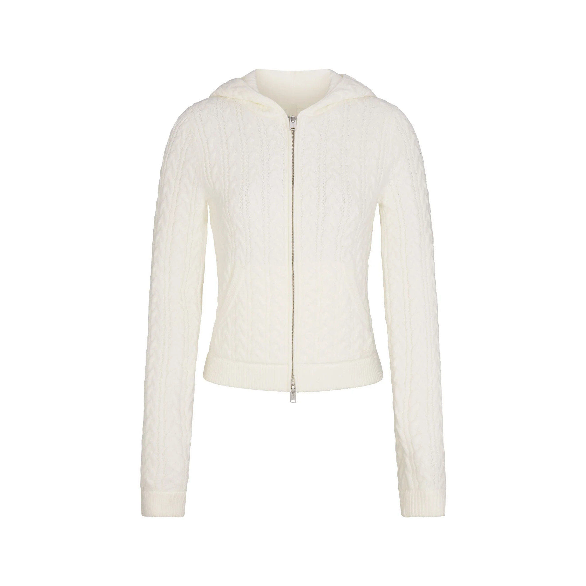 SKIMS Cable Zip Up Hoodie | White | XL | Sweater Knit | SKIMS (US)