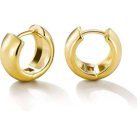 PAVOI 14K Gold Plated Chunky Huggies Earrings for Women - 925 Sterling Silver Posts Small Gold Hu... | Amazon (US)