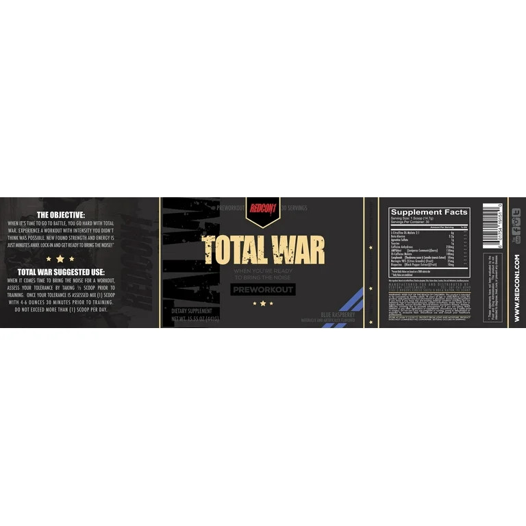 Redcon1 Total War Pre-Workout Powder, Blue Raspberry (15.4 oz. / 30 Servings) | Walmart (US)