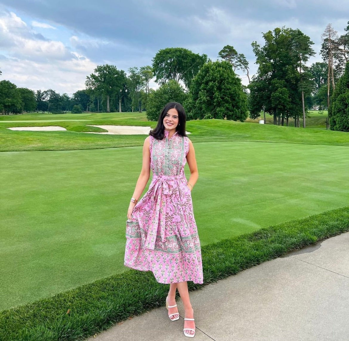 Sleeveless Paloma Flounce Dress | Pink Green Patio | SUE SARTOR