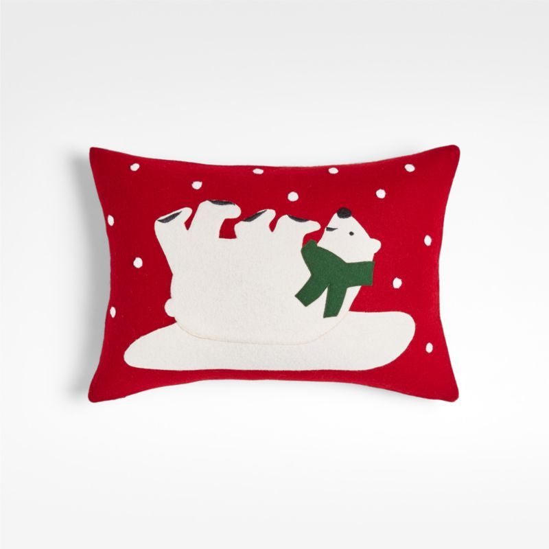 Polar Cub 22"x15" Red Wool Christmas Pillow with Down-Alternative Insert | Crate and Barrel | Crate & Barrel