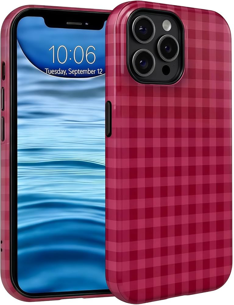 Pomegranate Chequered Phone Case, Double-Layer Shockproof Cover Compatible with iPhone 17 Pro Max... | Amazon (US)