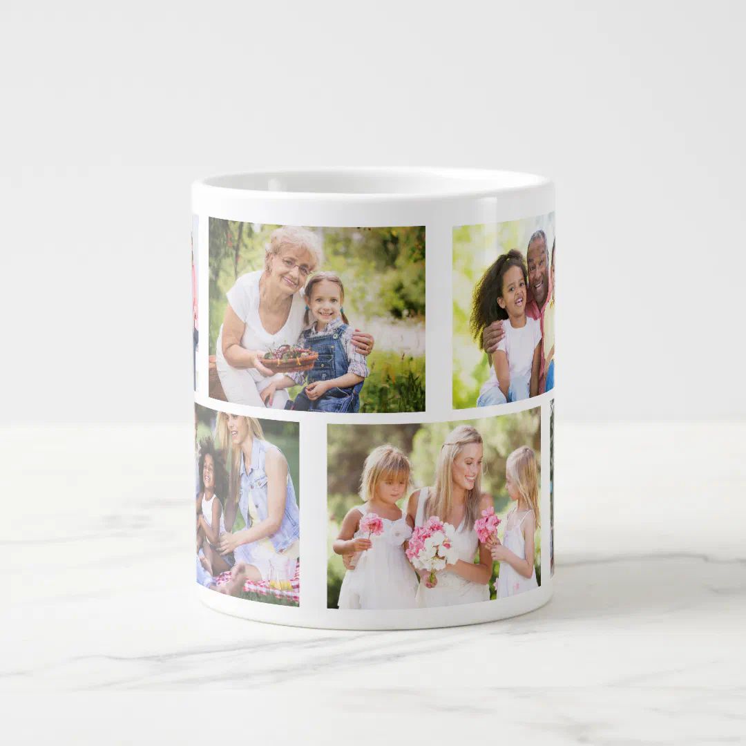 Trendy 8 Picture Masonry Grid White Photo Giant Coffee Mug | Zazzle | Zazzle