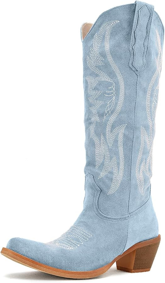GORBINETI Women’s Western Cowboy Boots Embroidered Suede Mid Calf Pointed Toe Cowgirl Knee High... | Amazon (US)