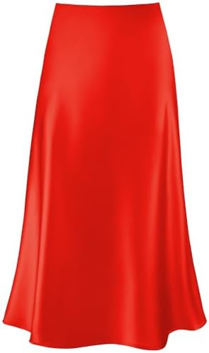 Modegal Women's Satin High Waist Hidden Elasticized Waistband Flared Casual A Line Midi Skirt | Amazon (US)