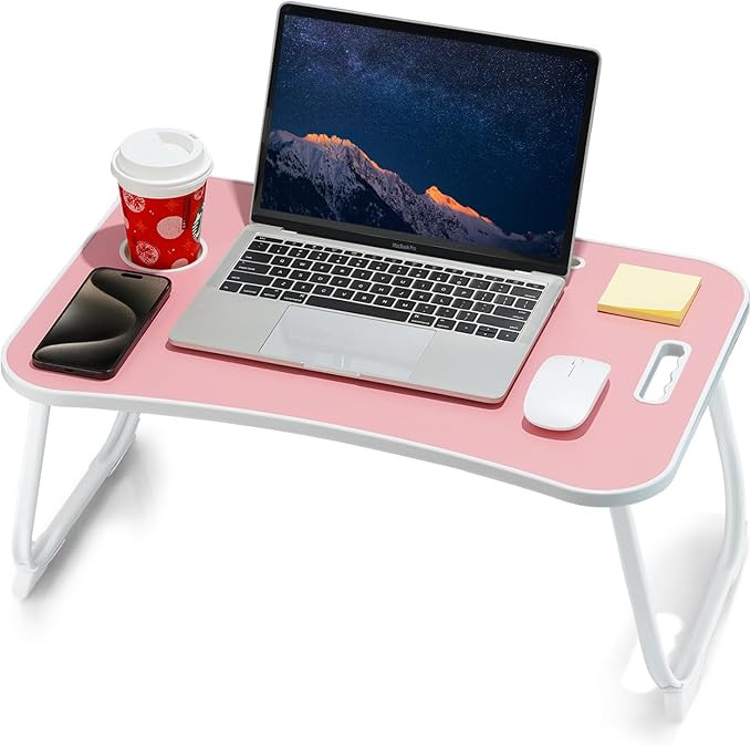 ZEAPTAC Laptop Bed Desk, Foldable Lap Desk, Portable Lap Table, Laptop Stand with Cup Holder & Ta... | Amazon (US)